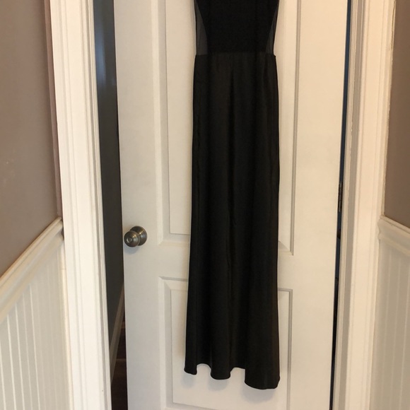 Vintage late 1990”s black satin and sheer long party dress by Georgette! - Picture 4 of 9